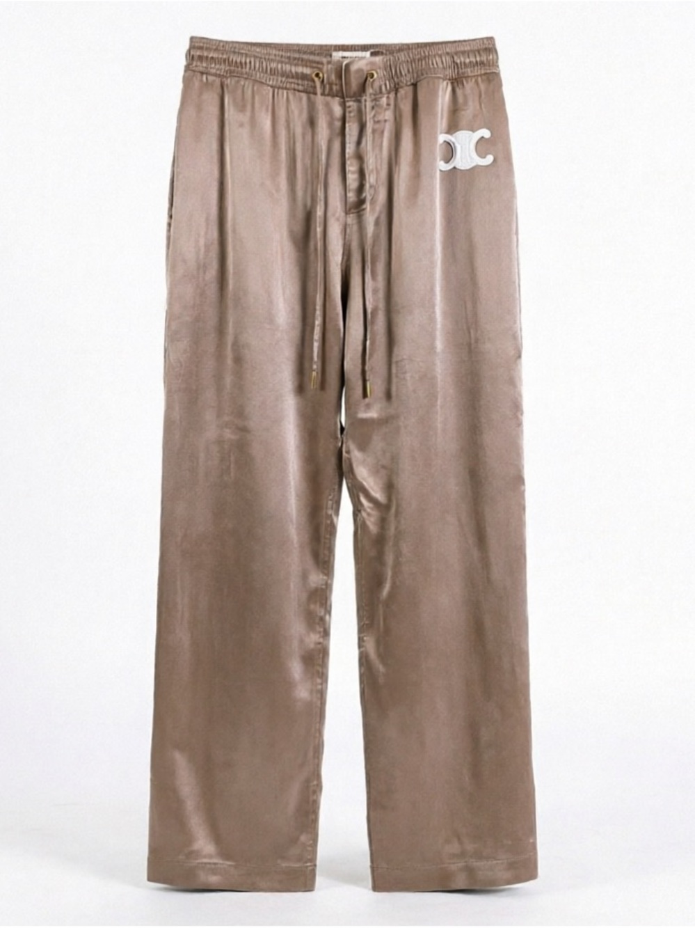 🚩steal Celine Taupe Satin Drawstring Pants with White Label